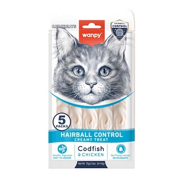 Wanpy Cat Hairball Control Creamy Treat Codfish And Chicken 70GR