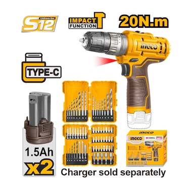 Ingco 12V 2 Batteries +Impact Drill