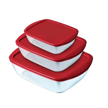 Pyrex Glass Storage 3Pieces+Lid Red