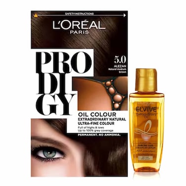 Loreal Paris Prodigy Permanent Oil Hair Color Chestnut 5 + Elvive Extraordinary Oil