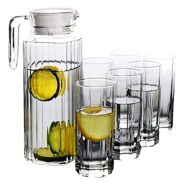 Glass Water Jug 1L + 6 Cups