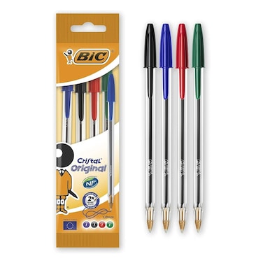 Bic Cristal Medium Pouch Of 4  Assorted
