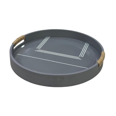 Round Wood Gray Tray