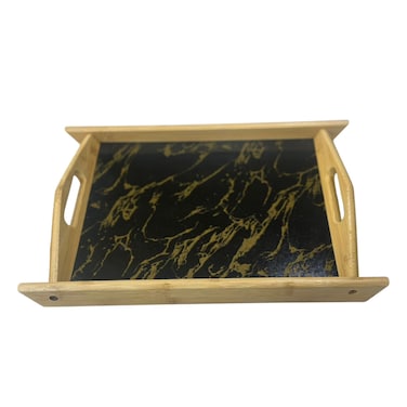 Marble Wood Blck L Tray