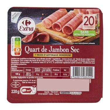 Carrefour Slices Quarter Dry Ham 220GRX20