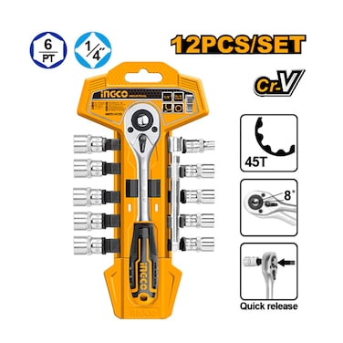 Ingco Socket Set 12 Pieces 1/4