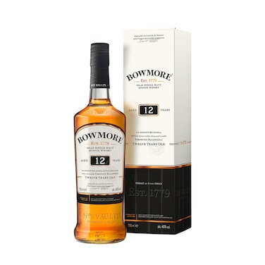 Bowmore 12 Years Single Malt Scotch Whisky 750ML + Glass Free