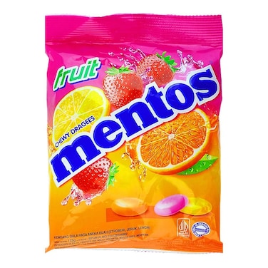 Mentos Fruit Chewy Dragees Candy Pouch 135g