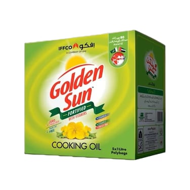 Golden Sun 100% Vegetable Cooking Oil Pouch 1 ltr (Pack of 5)