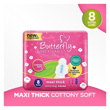 Butterfly Breathables Maxi Thick Extra Long Pads 8 pcs