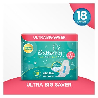 Butterfly Long Large Size Ultra Napkins 18 pcs