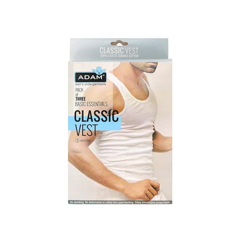 Buy Adam Men's Classic Vest White Large (Pack of 3) Online