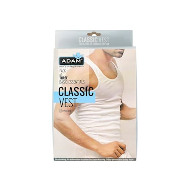 Adam Men's Classic Vest White X-Large (Pack of 3)