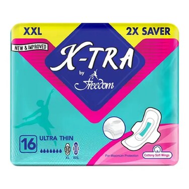 Freedom Sanitary Pads Saver Pack Ultra Thin XXL Size 16 Pieces 

