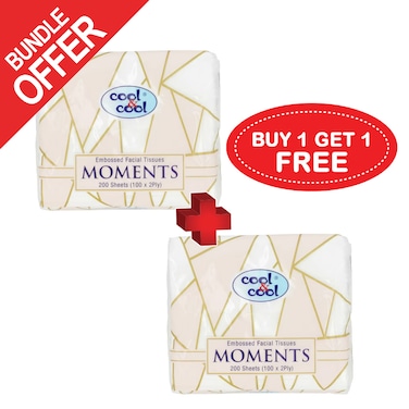 Cool &amp;amp; Cool Embossed Facial Tissues Moments 100 Sheets x 2 Ply - (Buy 1 Get 1 Free)