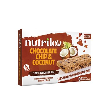 Nutrilov Granola Bars Chocolate Chip &amp; Coconut 6 x 40 gr Granola Bars