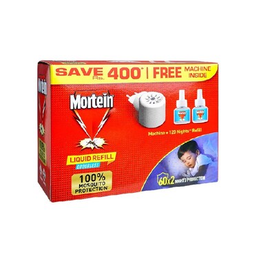 Mortein Mosquito Protection 100% Liquid Refill With Machine 60x2