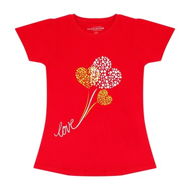 LA Collection Girls Printed T-Shirt Red 9-10 Years