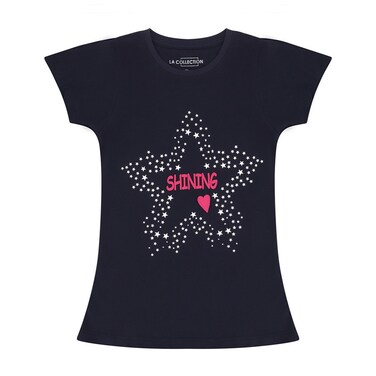 LA Collection Girls Printed T-Shirt Navy Blue 9-10 Years