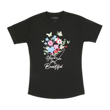 LA Collection Ladies Printed T-Shirt Black Medium