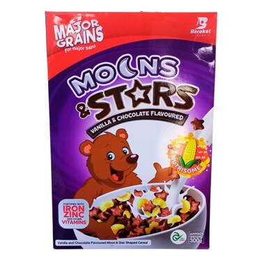 Major   grains Moons &amp; Stars Vanilla &amp; Chocolate Flavored Cereals Box 300 gr