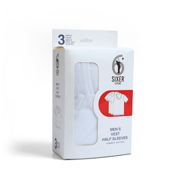 Sixer Men Half Sleeve Vest Small (Pack Of 3)