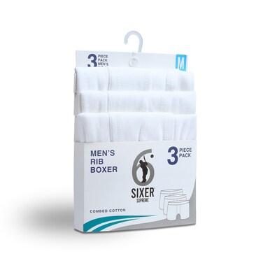 Sixer Men Boxer Rib White Medium (Pack Of 3)