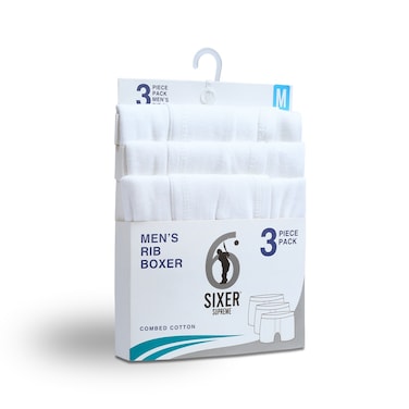 Sixer Men Boxer Rib White Large (Pack Of 3)