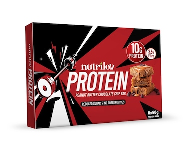 Nutrilov Protein Peanut Butter &amp; Chocolate Chip Bar 50 gr (Pack Of 6)