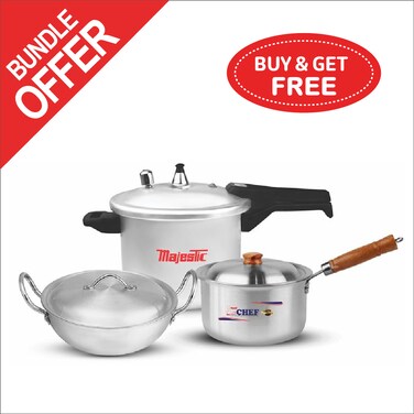 CHEF Karahi 26 Inch + Saucepan 18 Inch + Cooker 7 Ltr