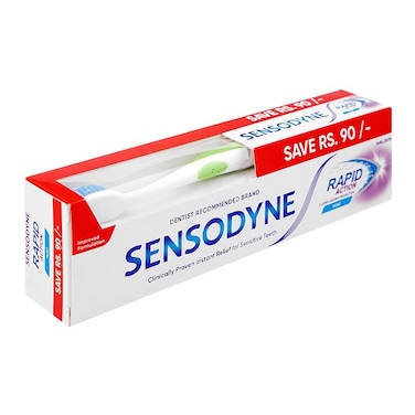 Sensodyne Rapid Action &amp; Long Lasting Protection Mint Toothpaste 100g With Brush