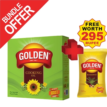 Golden Cooking Oil Pouch 1lt (Pack Of 5)
(Get Free Golden Banaspati 500g)