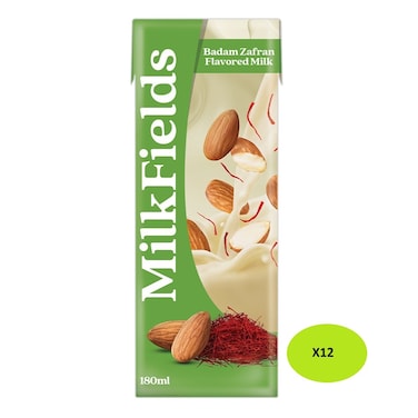 Milk Fields Badam Zafran Flavored Milk 180ml (Pack Of 12)