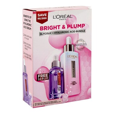 L'Oreal Paris Innovation Glycolic-Bright Serum 30ml &amp; Hyaluronic Acid 15ml Free