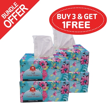 M-Logo Fac Tissue 150X2 Ply (Pack Of 4) - (Buy 3 Get 1 Free)