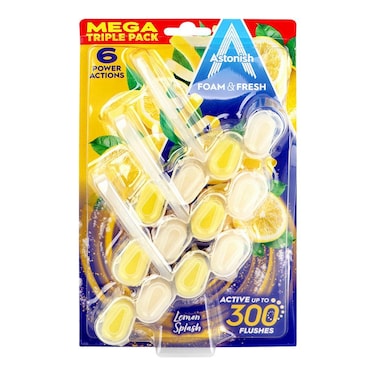 Astonish Lemon Splash Foam &amp; Fresh Mega Toilet Block (Pack Of 3)