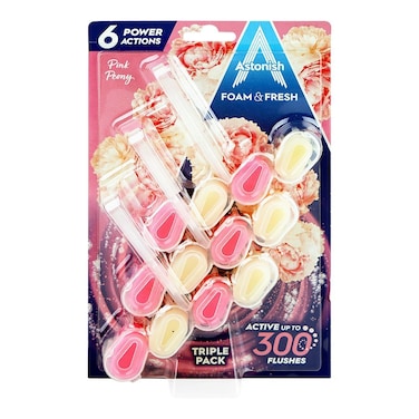 Astonish Pink Peony Foam &amp; Fresh Toilet Block (Pack Of 3)