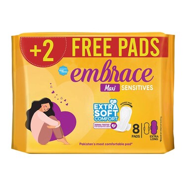 Embrace Sensitives Maxi Extra Long Promo (8 + 2 Free Pads) 10Pcs