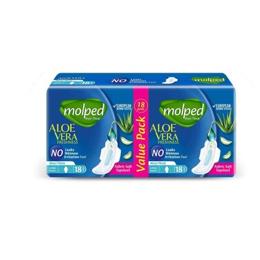 Molped Maxi Thick Aloe Vera Value Pack Long Pads 18Pcs