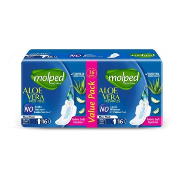 Molped Maxi Thick Aloe Vera Extra Long Pads 16Pcs