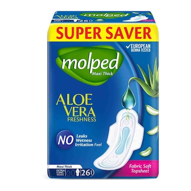 Molped Maxi Thick Aloe Vera Extra Long Pads 26Pcs