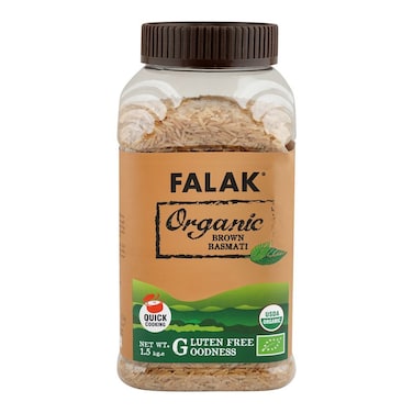 Falak Organic Brown Basmati Rice Gluten Free 1.5 kg Jar