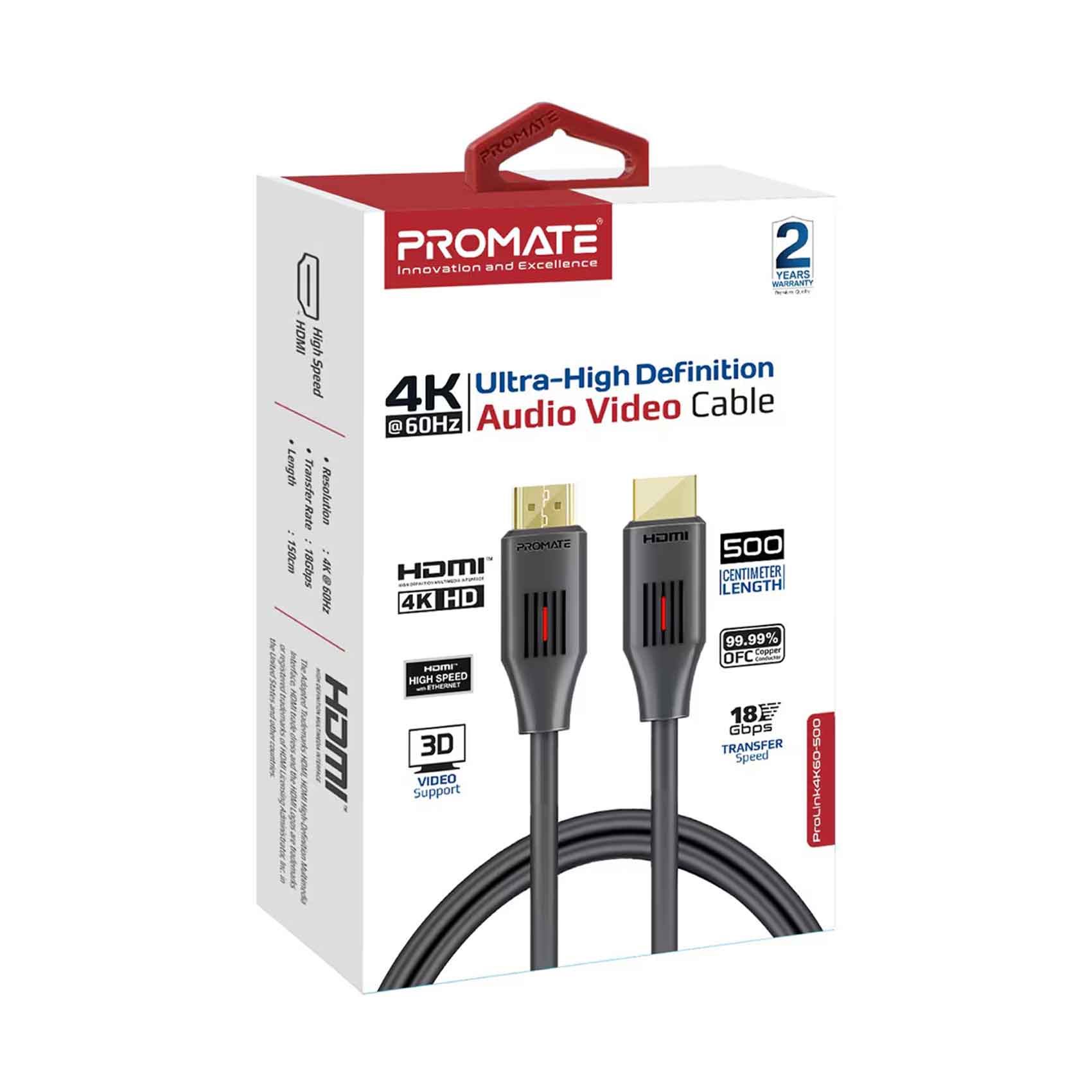 Promate Ultra-High Definition 4K@60Hz HDMI Audio Video Cable ,500CM
