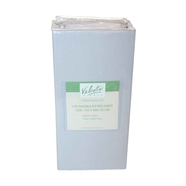 Plain Fitted Sheet Double 1 Piece 150X20035Cm Light Grey