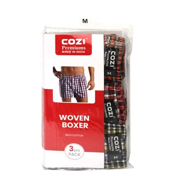 Cozi Premiums Men's Woven Boxer 3 Pieces Size Medium Assorted No Refund/Exchange for Hygienic Item