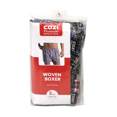 Cozi Premiums Men's Woven Boxer 3 Pieces Size L Assorted No Refund/Exchange for Hygienic Item
