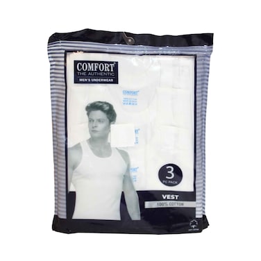 Comfort Men's Vest Undershirt 3 Pieces CMV3  Size XL, Plain White No Refund/Exchange for Hygienic Item