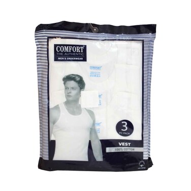 قميص داخلي رجالي كومفورت بدون أكمام 3 قطع CMV3 مقاس XXL، أبيض سادةلا يوجد استرداد أو استبدال للمنتجات الصحية