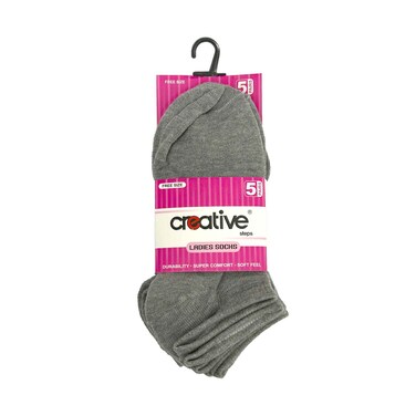 Creative Ladies Ankle Socks 5 Pairs Grey (No Refund/Exchange for Hygienic Item)