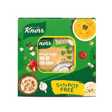 Knorr Classic, Packet Soup, for lunch, dinner or snacks, Cream of Chicken, with No Added Preservatives, 65g Pack of 6 + Pot